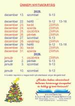 Ünnepi nyitvatartás 2025 december